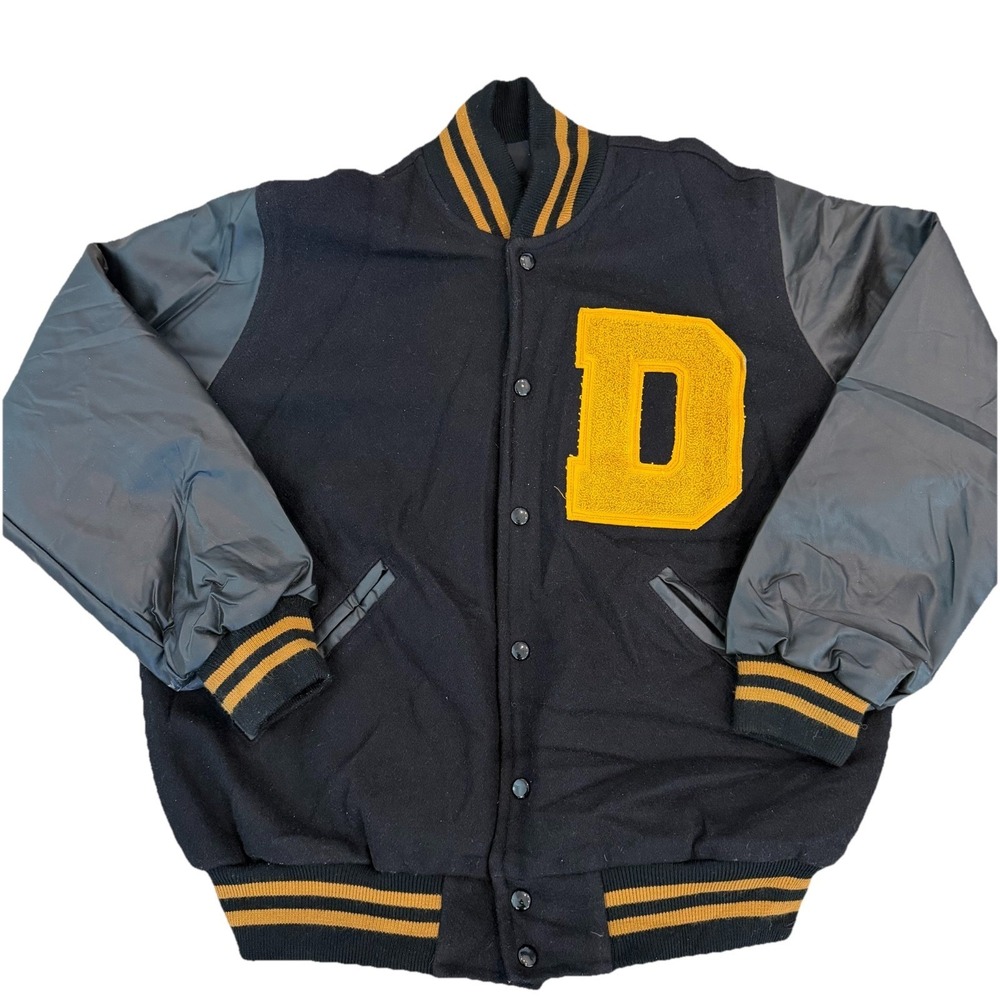 Varsity Athletic Wool Varsity Jacket Black Gold Letterman USA Made Small